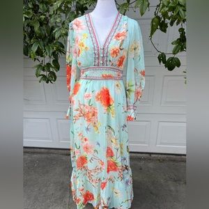 Women Burryco floral long sleeves maxi dress size small